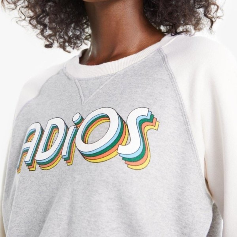 MOTHER 'Adios' Gray & White Raglan Sweatshirt with Multicolor Graphic - Picture 9 of 9